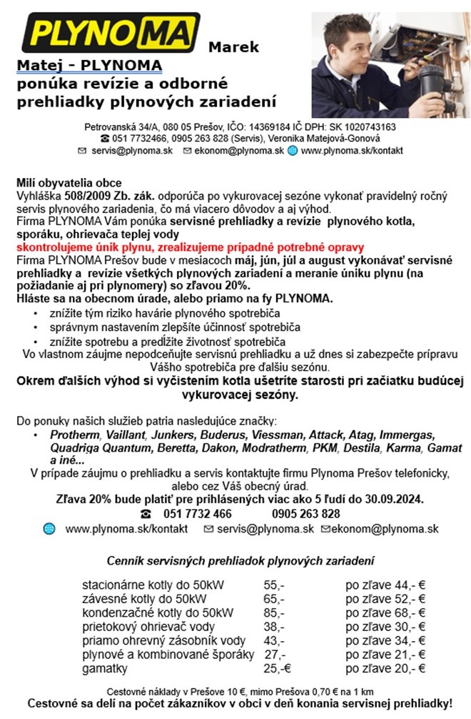 PLYNOMA ponúka revízie a odborné prehliadky plynových zariadení