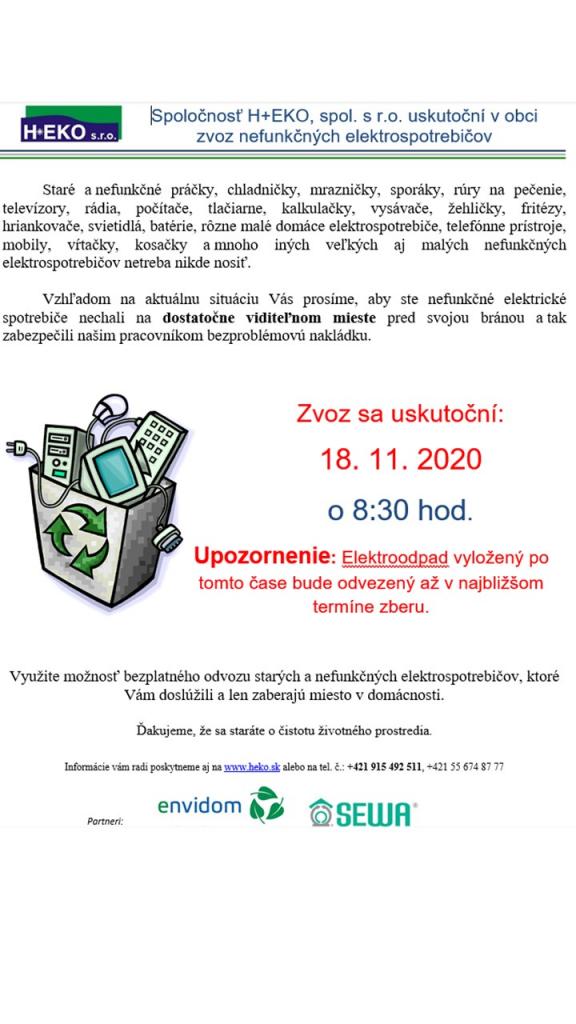 Zvoz elektroodpadu sa uskutoční 18.11.2020