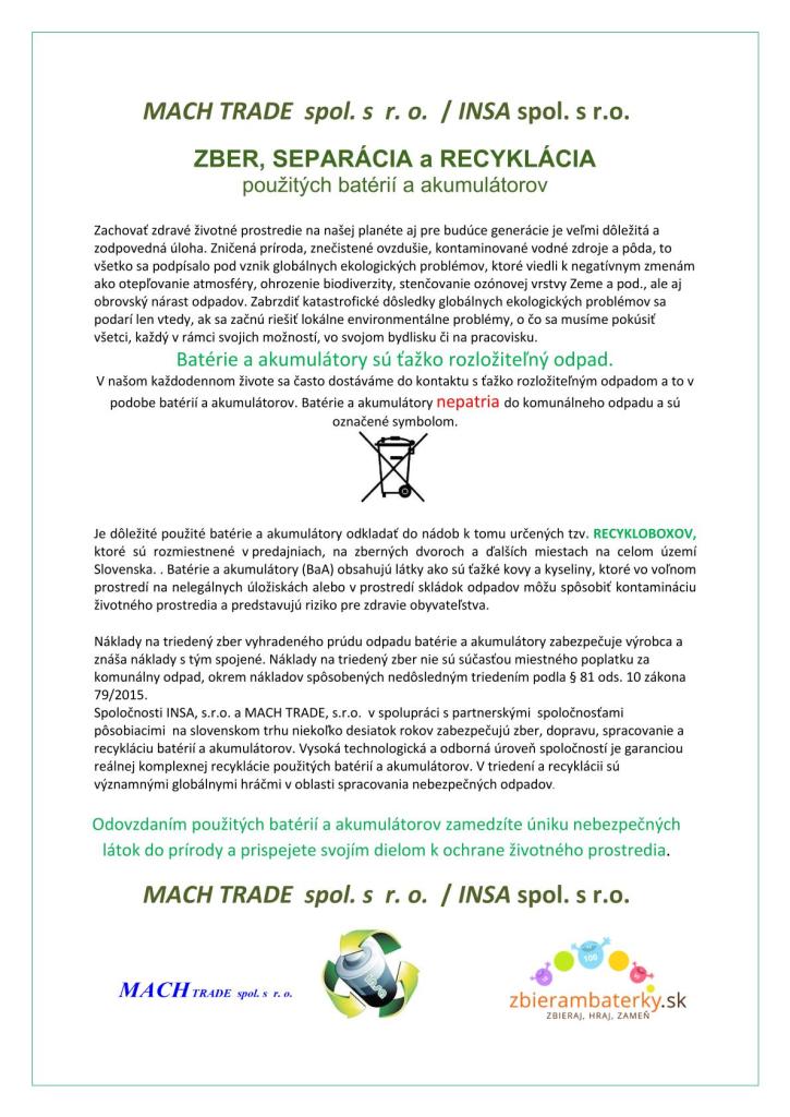 Informácie o&nbsp;nakladaní s&nbsp;použitými batériami a&nbsp;akumulátormi 