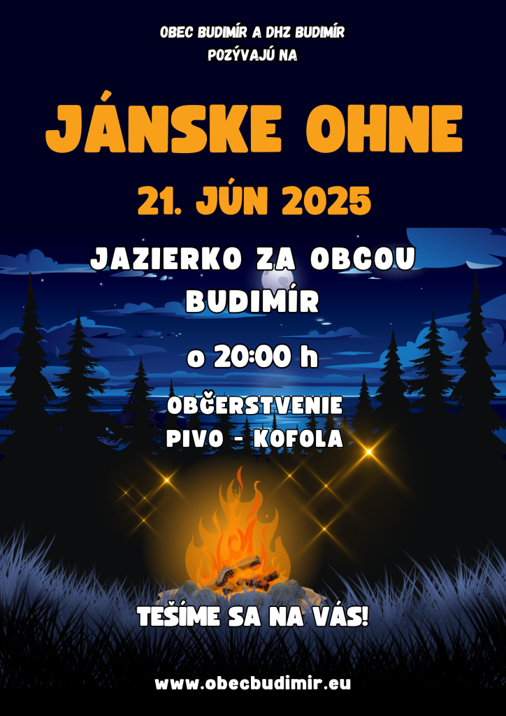 Tešíme sa na Vás 21.6.2025 o 20:00 pri vodnej nádrži (jazierku) za obcou Budimír.