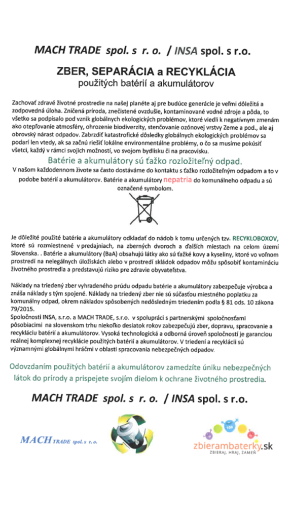 Zber, separácie a recyklácia použitých batérií a akumulátorov.