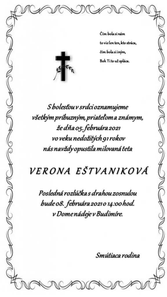 Posledná rozlúčka bude 08.02.2021