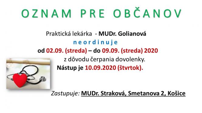 MUDr. Golianová čerpá dovolenku