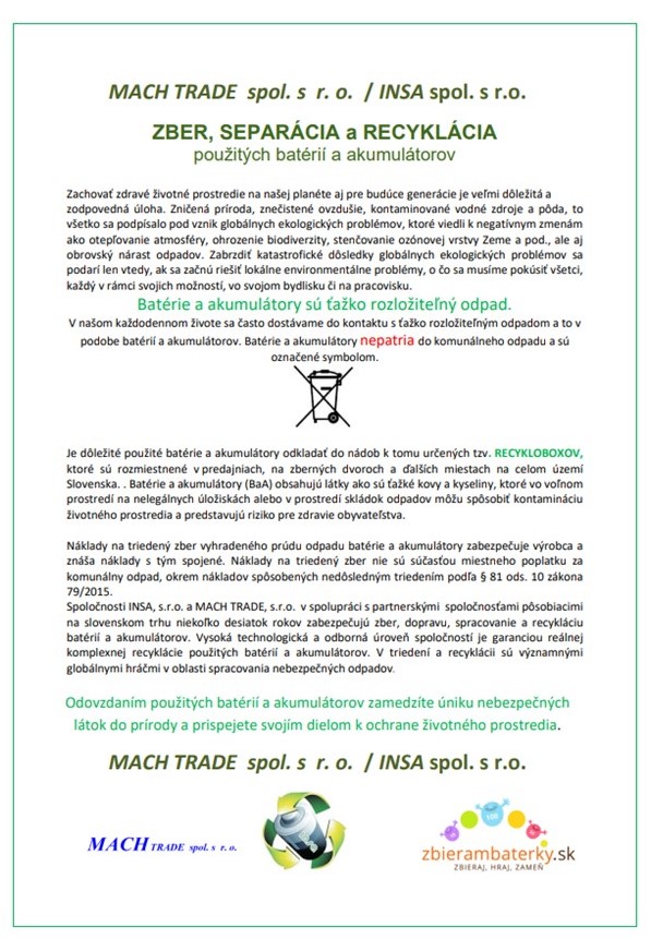 ZBER, SEPARÁCIA a&nbsp;RECYKLÁCIA použitých batérií a&nbsp;akumulátorov
