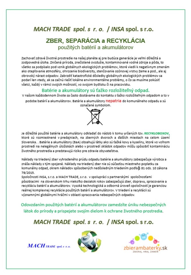 Informácie o&nbsp;nakladaní s&nbsp;použitými batériami a&nbsp;akumulátormi 