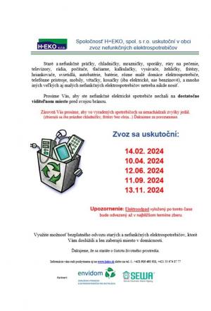 Harmonogram zberu elektrospotrebičov na rok 2024